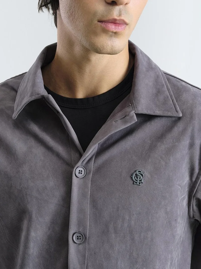 Giesto Grey GIESTO Embroidered Regular Fit Long Sleeve Shirt for Men | Best Price UAE